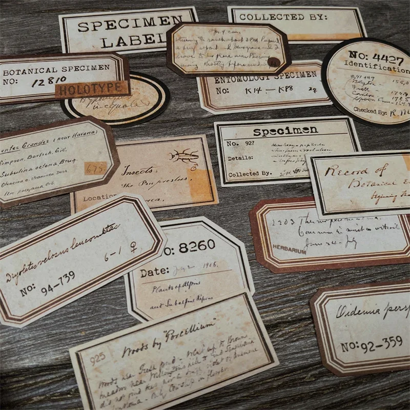 16 Pcs Tim Holtz Style Yellowed Vintage Label Stickers Junk Journal Ephemera Collage Aesthetic Stickers Scrapbooking Material