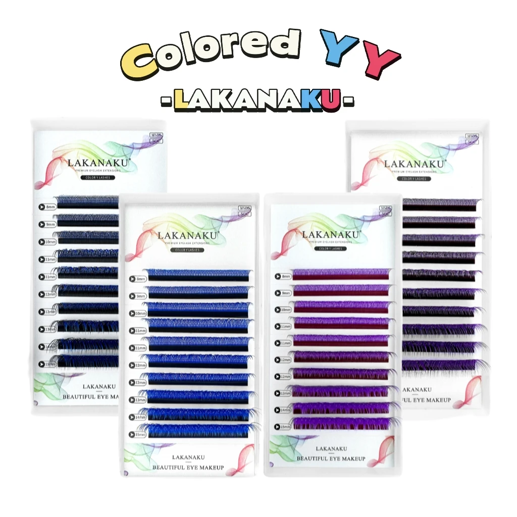 LAKANAKU Colored YY Lashes Extensions Y Shape Two Tips Colorful Premium 2D Pre made Individual Lashes