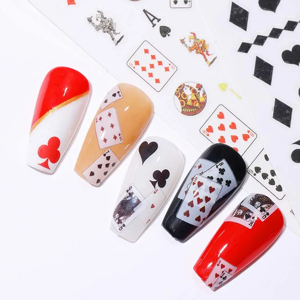 Wodoodporne Naklejki Interesujące Modne Karty do Gry Projekt Manicure Poker Nail Art Naklejka DIY Dekoracja Paznokci