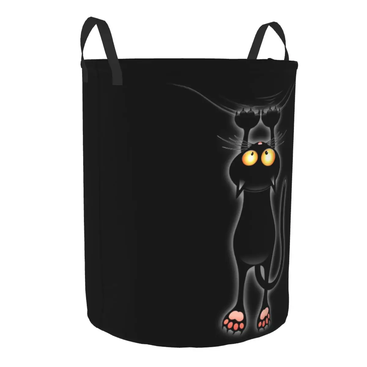 Custom Fun Black Cat Falling Down Laundry Basket Foldable Toy Clothes Hamper Storage Bin for Kids Nursery