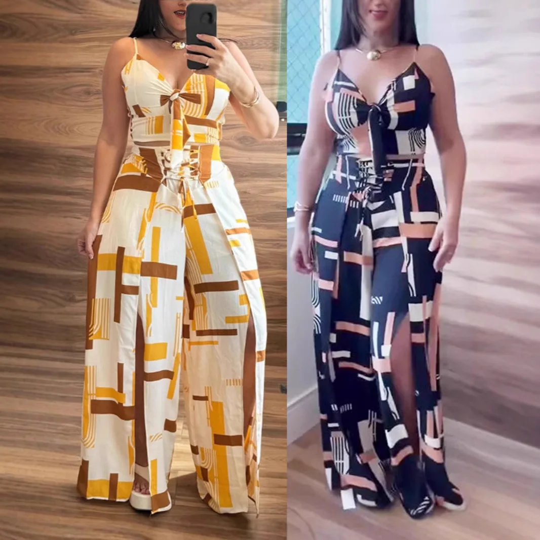 Lady Cloth Women's Fashion Ins New Style Erotogenic Printed Two-piece Camisole And Pants. Set Evening Dresses Midi Clothes Vesti