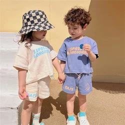 Summer Korea Baby Boys Suit Letter Prints T shirts+Shorts Girls 2Pcs Casual Baby Sets Toddler Clothes