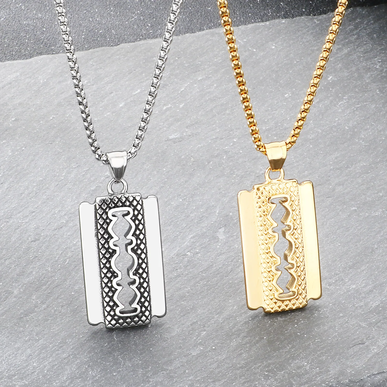 สร้อยคอจี้ใบมีดโกนสองด้านสไตล์ - Fashion Street Singapore บทวิจารณ์และราคา