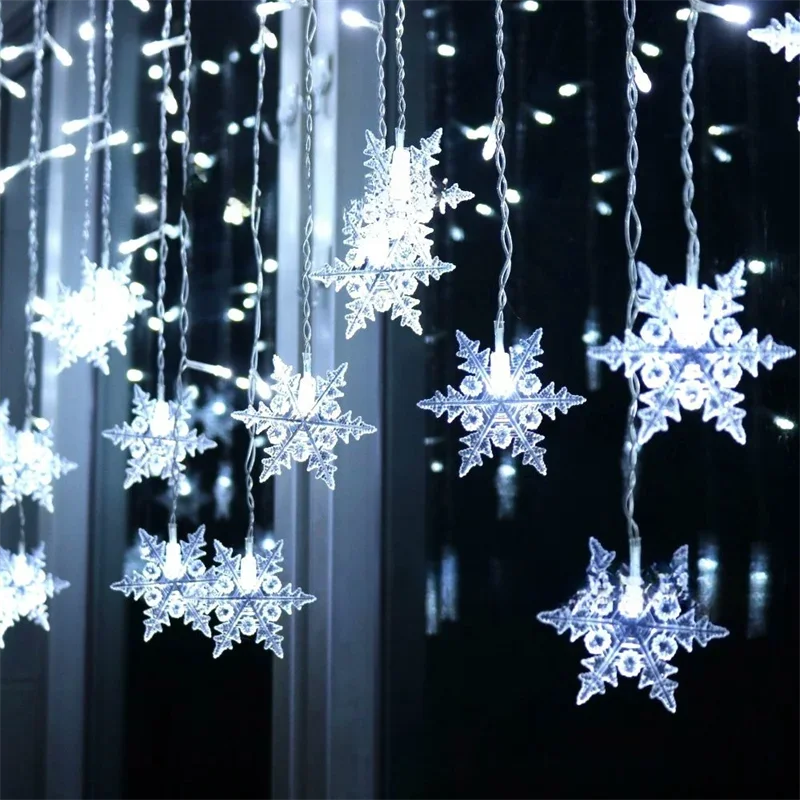 Decoração de natal led floco de neve cortina cicle luz de fadas 8 modos piscando luzes da corda para jardim casamento casa ano novo