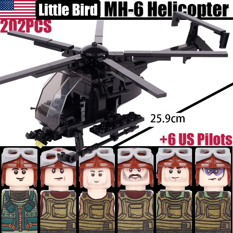 

MOC US Little Bird MH-6 Helicopter Building Blocks Egg Killer Air Force Aircraft Pilots Soldiers Figures Bricks Toys Boys Gift