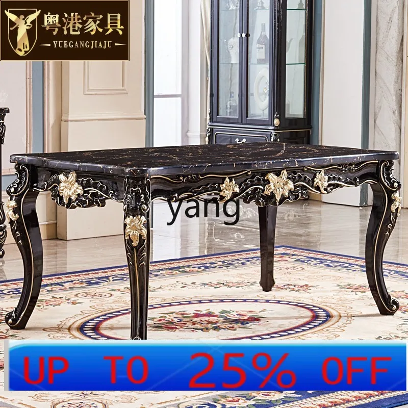 

LH dining table black sandalwood all solid wood square table marble combination restaurant square table