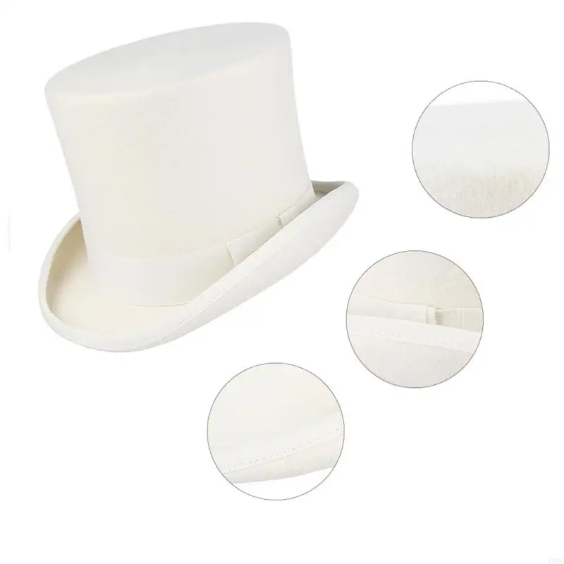 49MB White Top Hat Short Brim Western Magician Hat for Dinner Outdoor Casual Wear