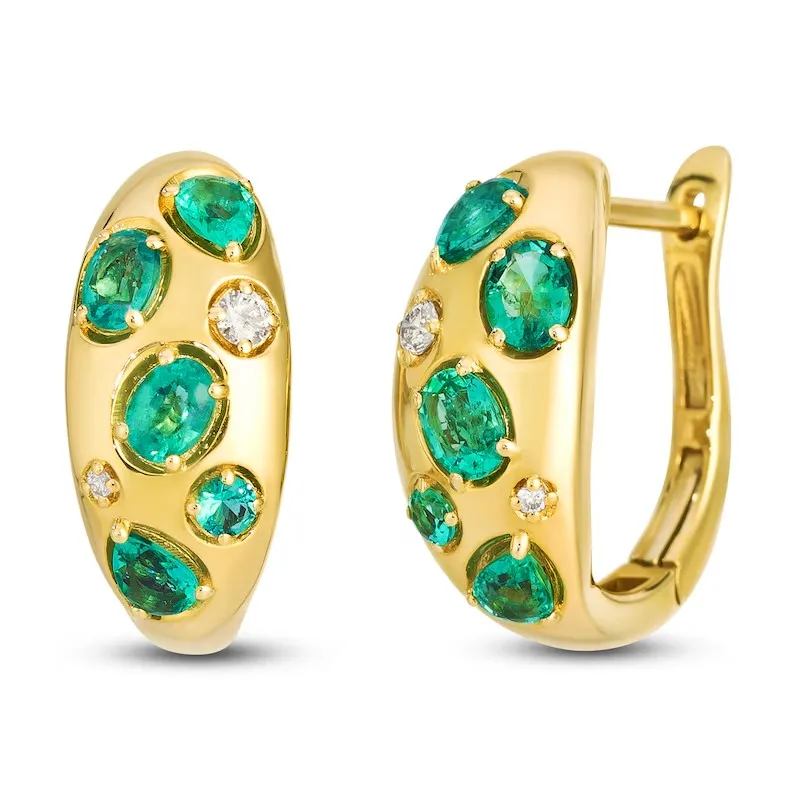 Vintage Luxury Dazzle Green Synthetic Zirconia Golden Hoop Earrings for Women Elegant Charm Banquet Festival Jewelry Accessories