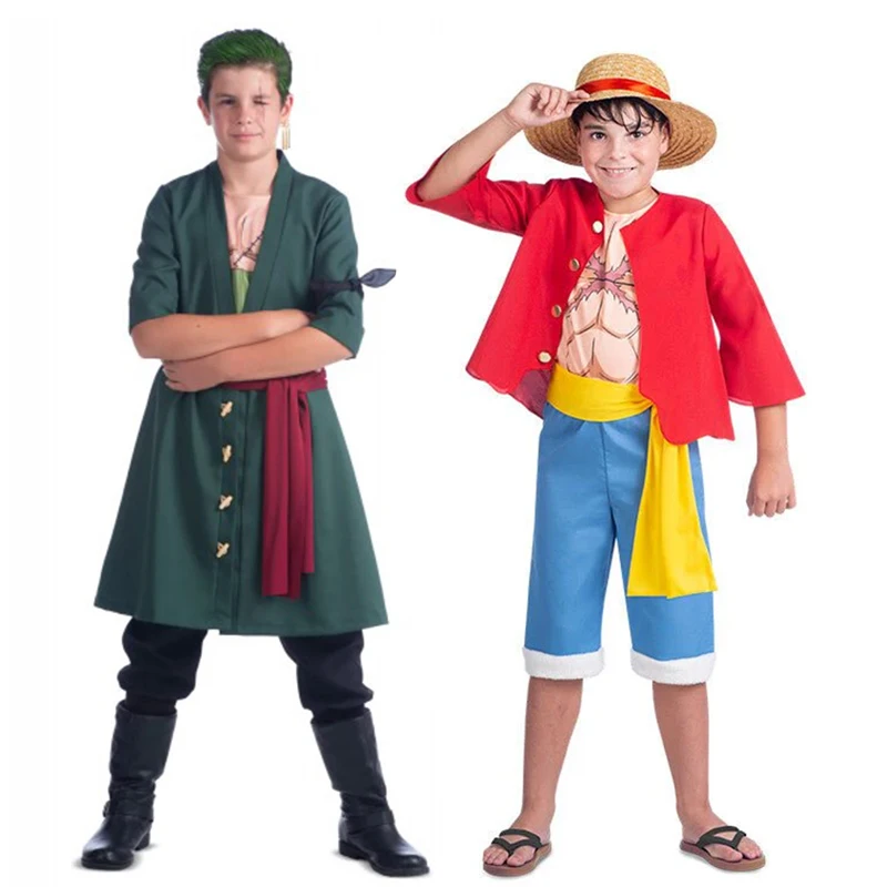 Anime Boy Roronoa Zoro Cosplay słomkowy kapelusz mięśniowy kostium Luffy dla dzieci