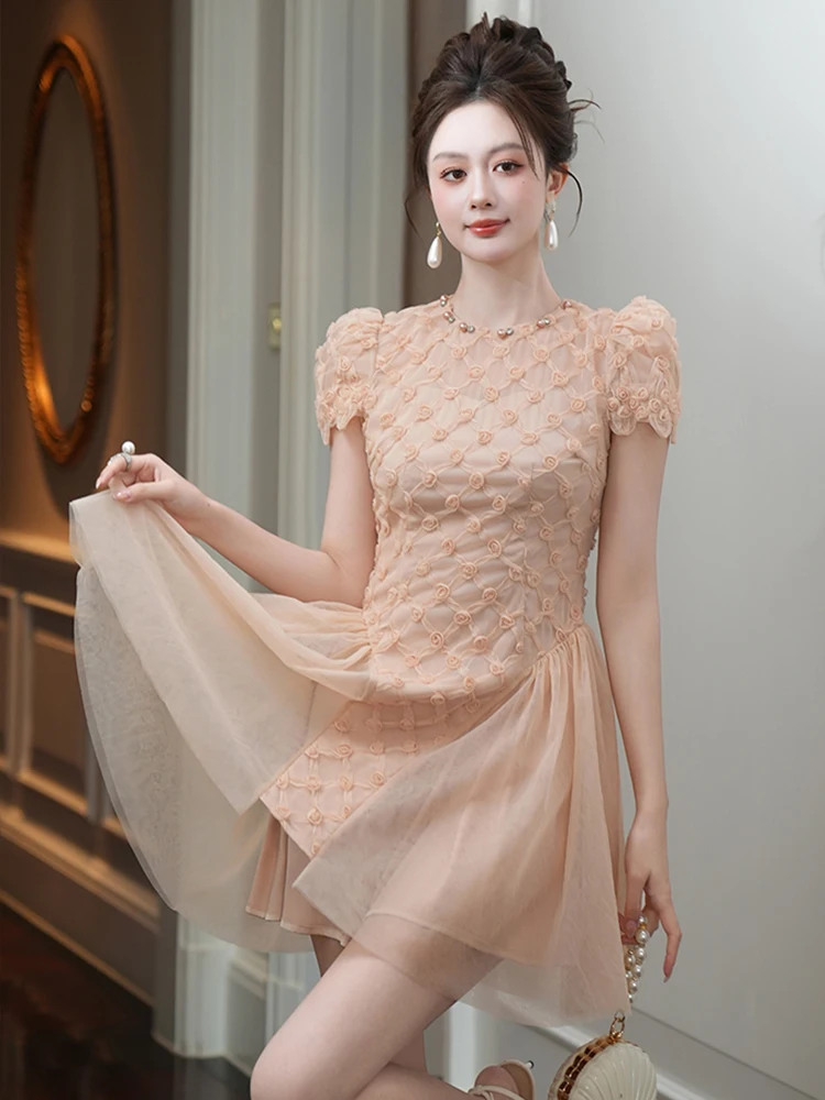 Seksowna, urocza sukienka na studniówkę dla kobiet, vintage, przezroczysta siateczka, kwiaty, diamenty, plisowana suknia, elegancka damska sukienka na imprezę, klub, krótka vestidos