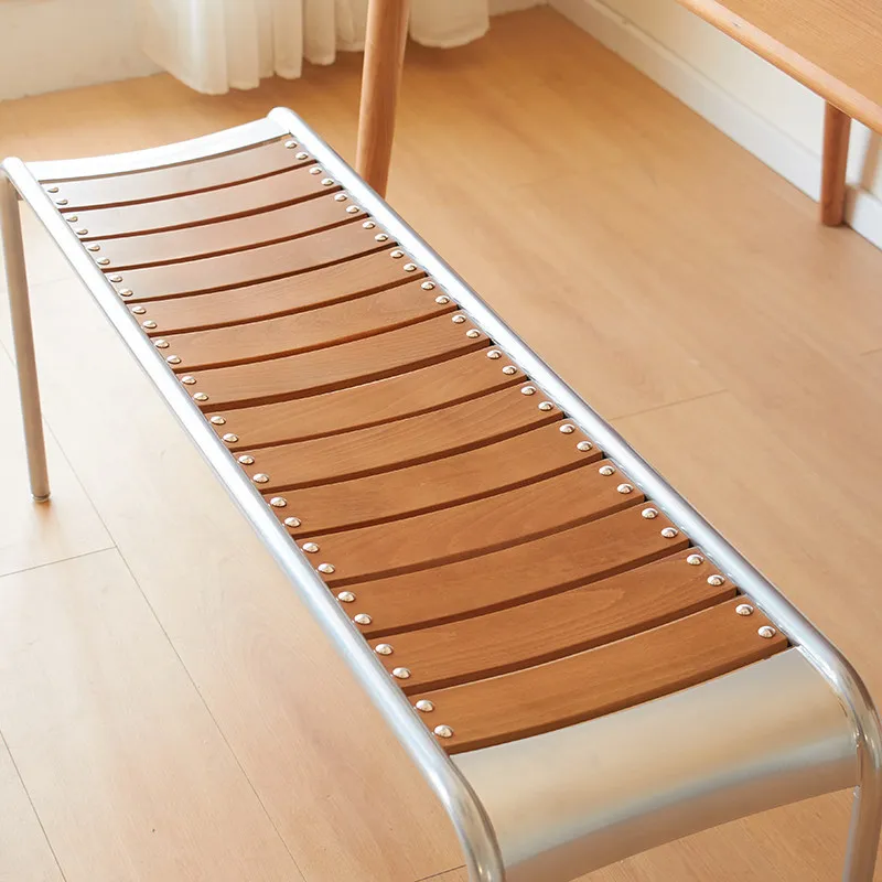 Nordic Japanese light luxury retro solid wood stainless steel color Bauhaus bench porch shoe stool
