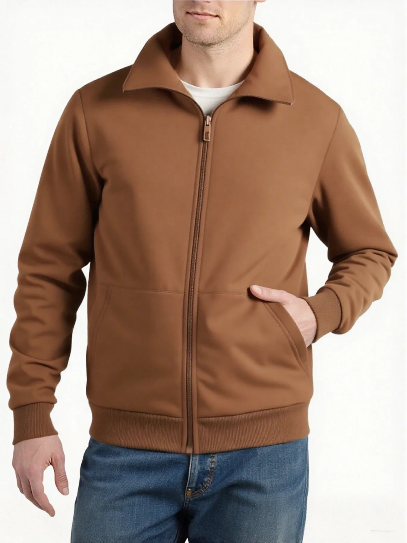 الشتاء الوقوف طوق امبسوول معاطف الرجال رشاقته الدافئة السترات سترة القمم سستة بلون طويلة الأكمام البلوز سترة #5