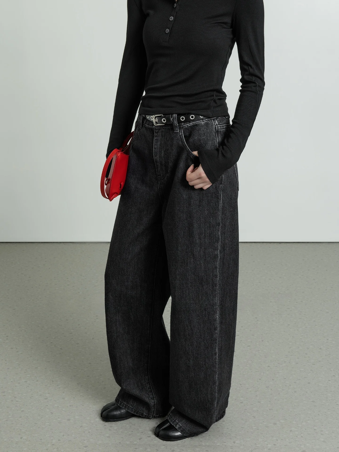 

Geometry Unit Korean Sle Contrast Color Floral Embroidery Straight Leg Jeans Women's Wide Leg Pants Casual High Waist