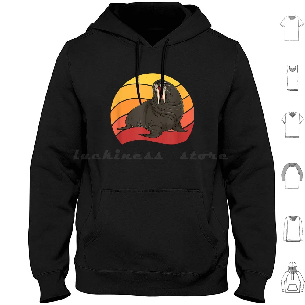 Retro Sunset Sea Animal Lover Ocean Walrus Hoodie cotton Long Sleeve Retro Sunset Sea Animal Lover Ocean Walrus