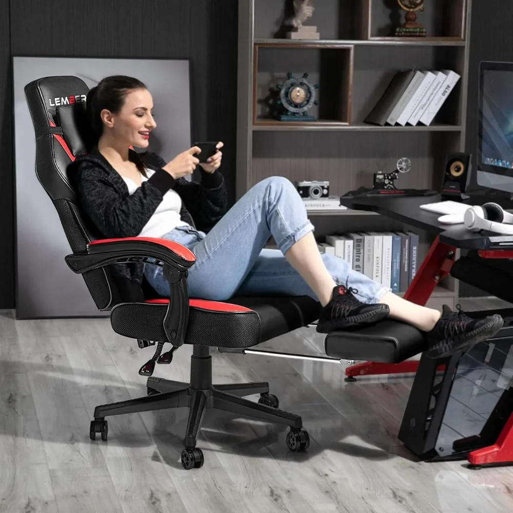 Sillas de videojuegos con reposapiés, grandes y altas para adultos, capacidad de 400lb, estilo de carreras, silla de ordenador con soporte para reposacabezas