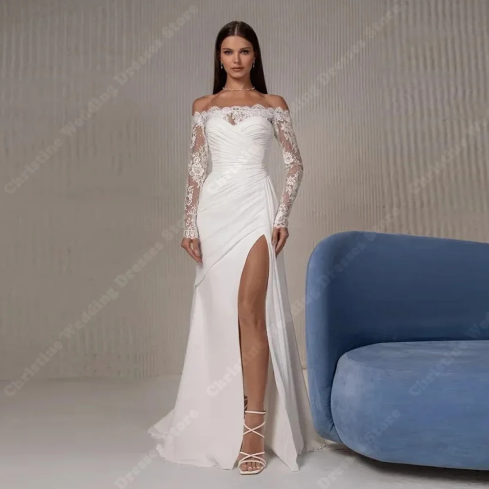 

Fascinating Women Wedding Dresses Off Shoulder Bridal Gowns Lace Appliques Mopping Length Gowns Ball Vestido De Novia Customized