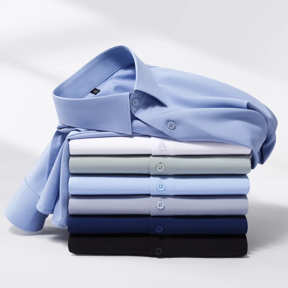 

Men‘s Solid Long Sleeve Stretch Untucked Button Up Shirts Wrinkle Free Regular Fit Formal Dress Shirts Business Casual Shirt