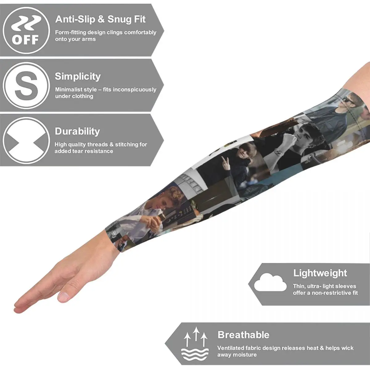 저스틴 비버 콜라주 팔 슬리브 남녀공용 자외선 차단 타투 커버업 스포츠 쿨링 사이클링
