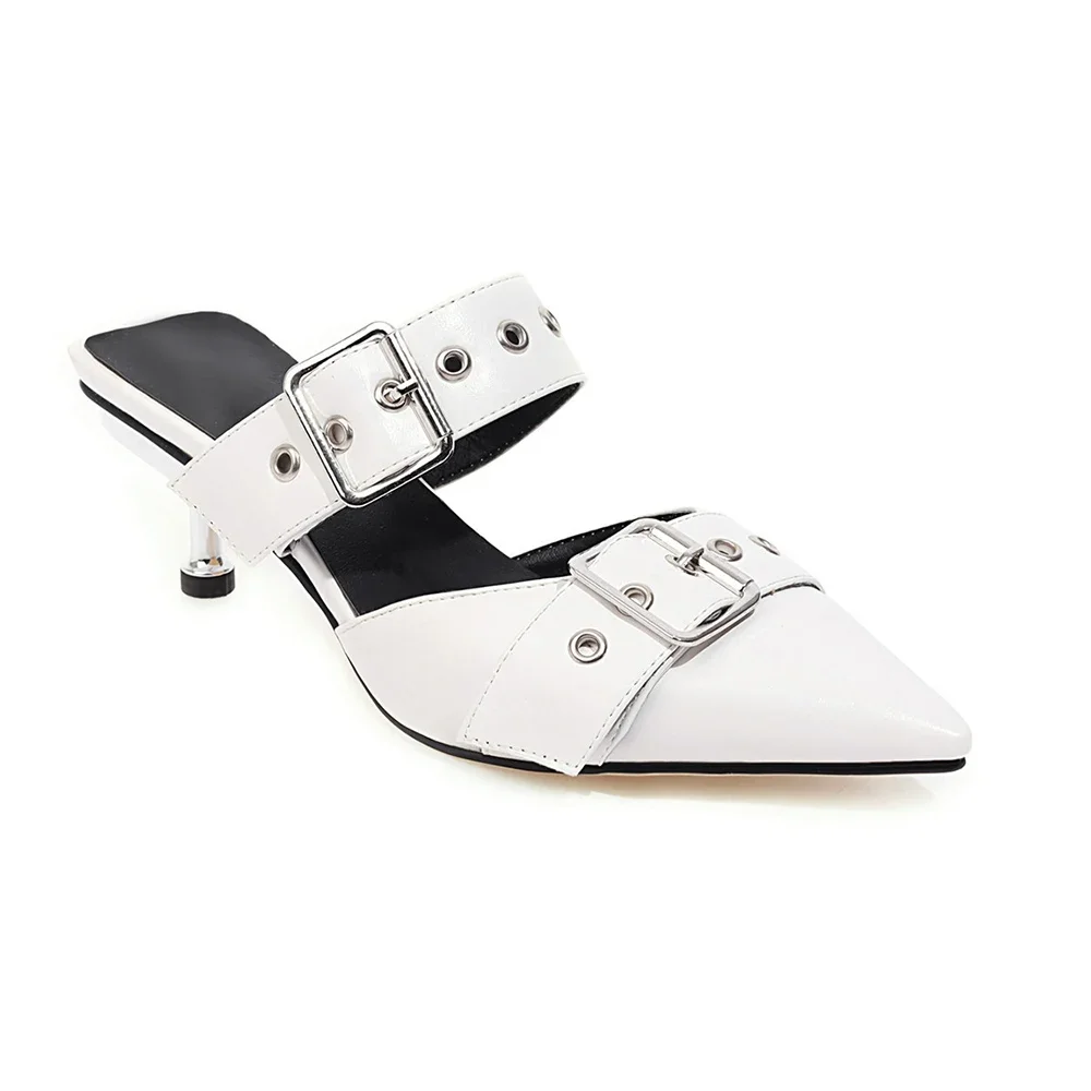 Brand New Sexy Black White Women Slingback Sandals  Buckle High Heel Lady Party Shoes Plus Big Size 10 43 45 48