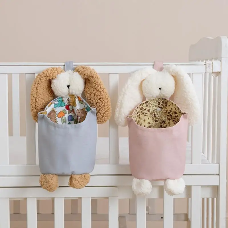 

New Cartoon Plush Long Ear Bunny Baby Crib Hanging Storage Bag Newborn Crib Toys Organizer Bedside Large Pocket Diaper Bag