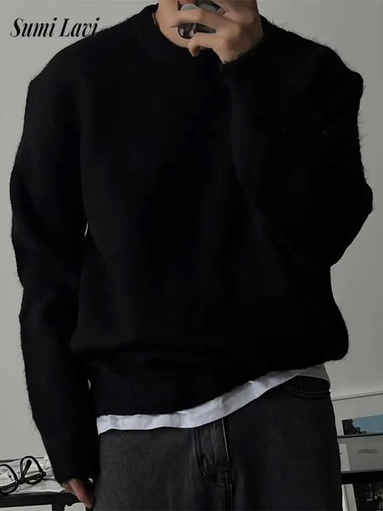 

Winter Daily Casual Wear Mens Knitting Jumpers 2026 Spring Fashionable Solid Color Crew Neck Sweaters Men Vintage Knit Sweater