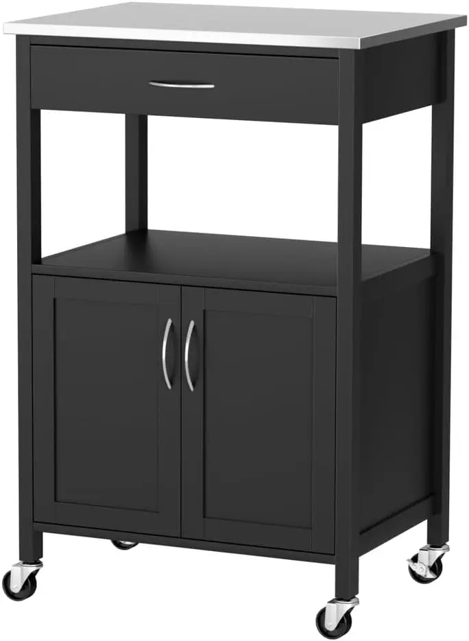 

Kitchen Island Trolley Rolling Serving Cart Storage Drawer Cupboard 60cm Black