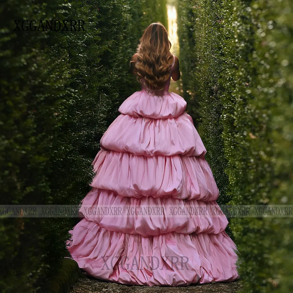 Customized Pink High Low Prom Dress 2026 Sweetheart Spaghetti Beading Crystal Layers Cake Elegant Woman Evening Party Gown Gala