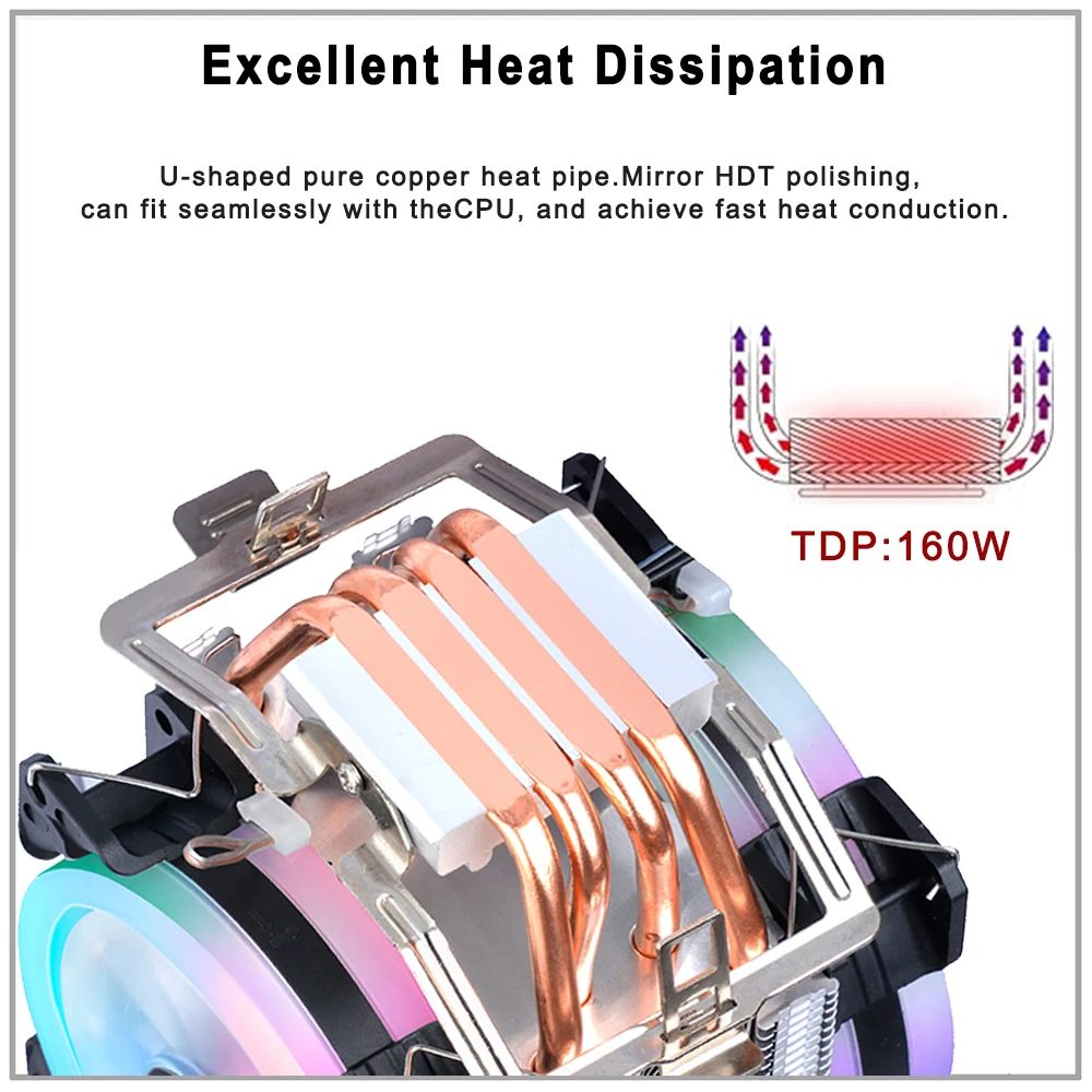 X99 Processor Cooler Lga 2011 V3 4pin Rgb Fan Cpu Tower Heatsink 4 Heatpipes Cooling Cpu for Intel LGA 1200 1150 AMD AM4