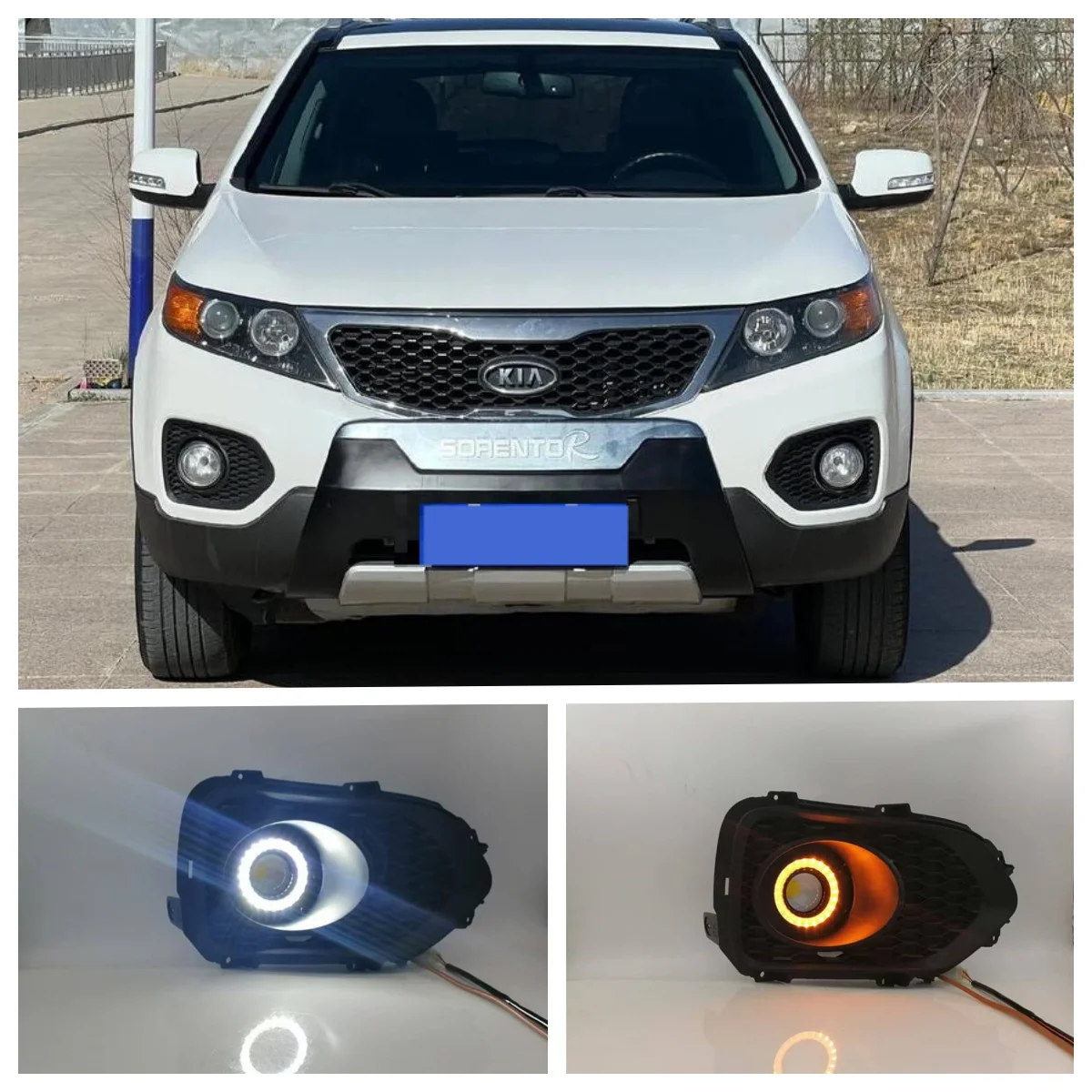 LED Angel Eye Fog Light Assembly Kit For Kia Sorento 2009 2010 2011 2012  Dual Color Angel Eye Daytime Running Lights Lamp DRL Daylight Driving Accessories Kits