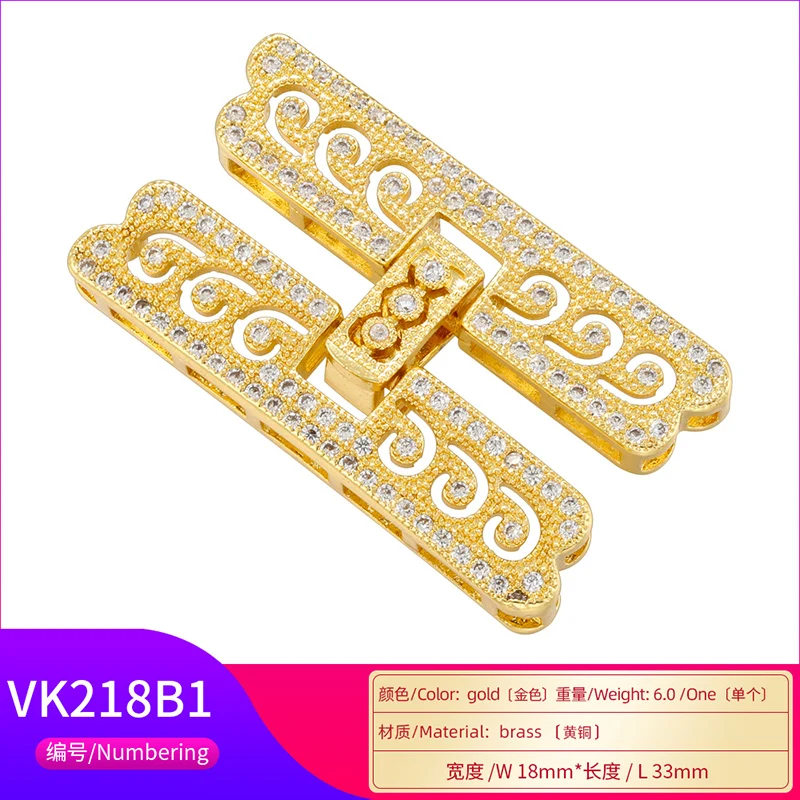 Zhukou 18 Karat vergoldet Zirkonia DIY Schmuck Zubehör Rechteck Armband Halskette Verschluss: vk218