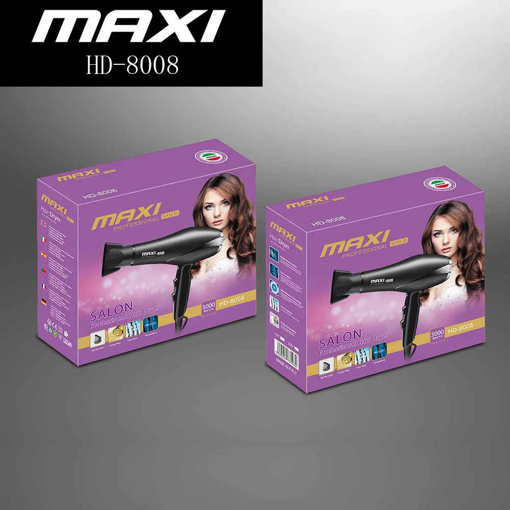 Maxi 2000w negative ion hair dryer with motor, quick drying, high speed, low noise, temperature control, hair care, quick drying