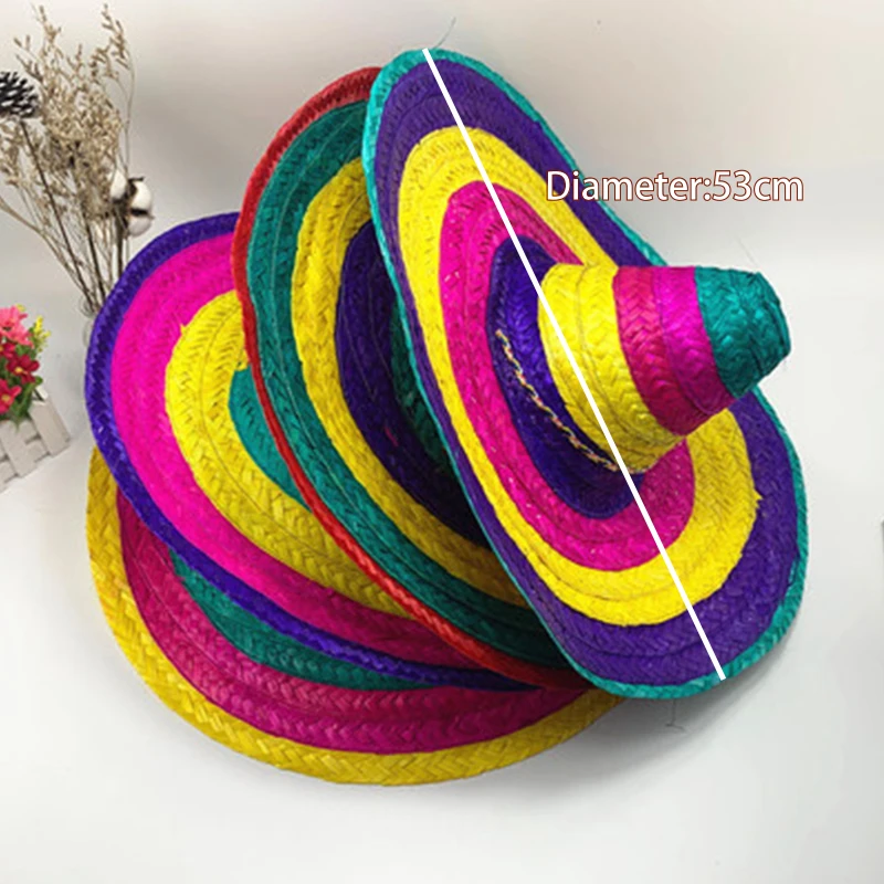 Mexican Party Hat Colorful Wide Brim Straw Hats Men Women Summer Outdoor Sun Hat Sombrero Halloween Party Decor