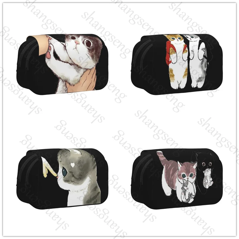 

Cute Kissing Cat Double Layer Flip Pencil Bag School Supplies Children's Pencil Box Storage Cosmetic Bag Gift
