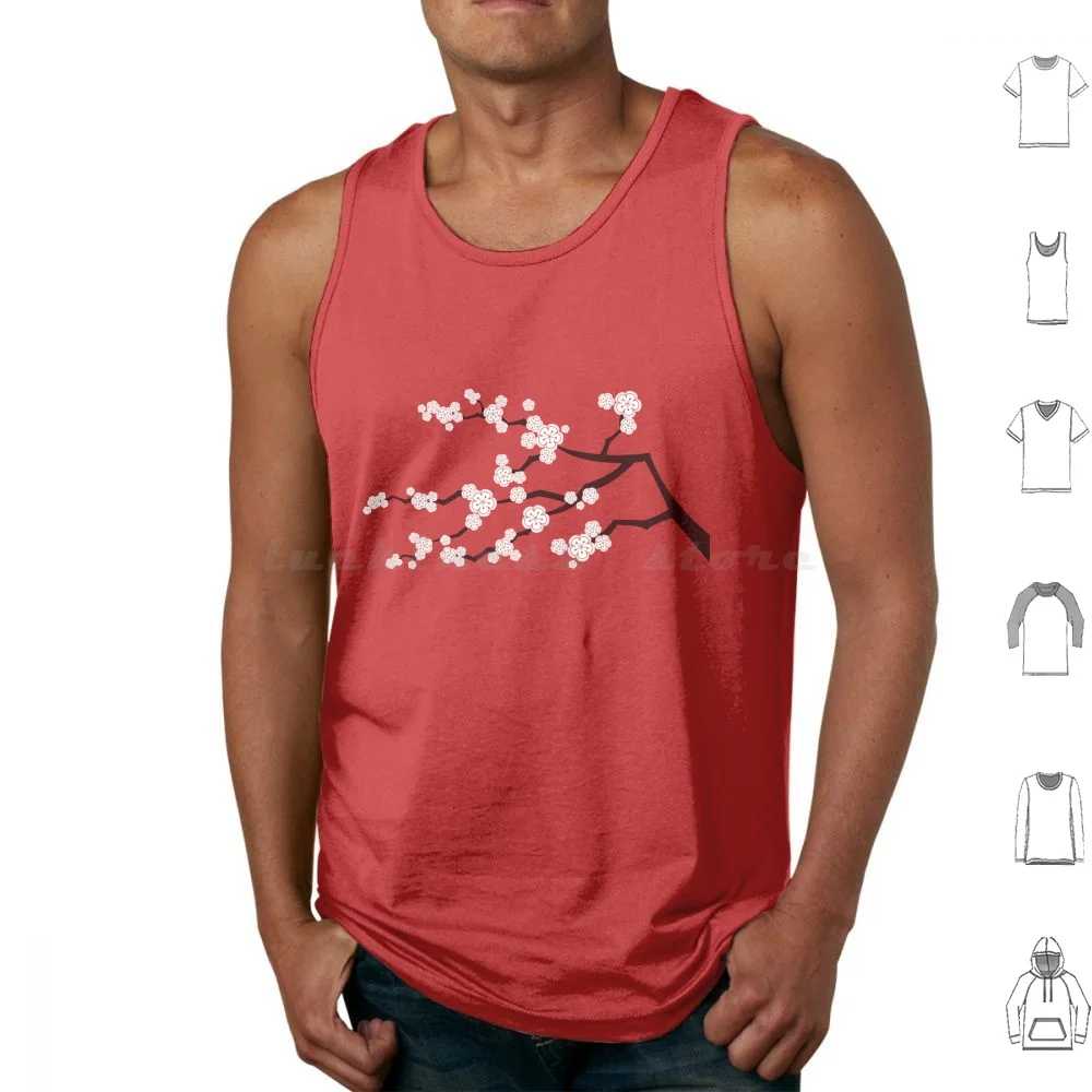 White Cherry Blossoms On Red Zen Japanese Sakura Flowers ? Fatfatin Tank Tops Vest Sleeveless Fatfatin Red Sakura Flowers