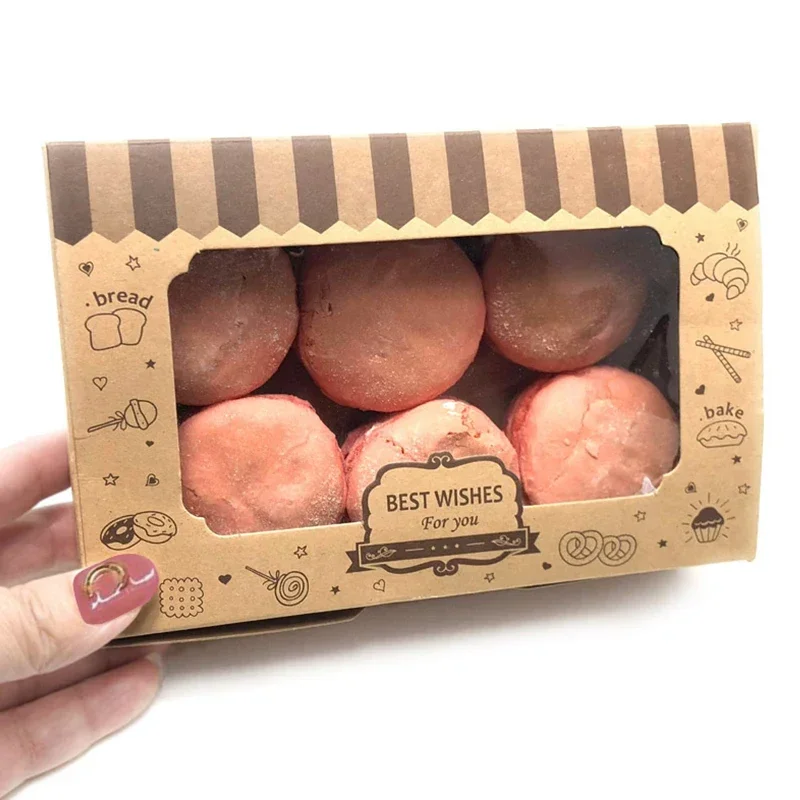 12/24Pcs Cake Bakery Box with PVC Window Kraft Paper Dessert Cookie Pastry Packaging Boxes Baby Shower Birthday Party Supplies