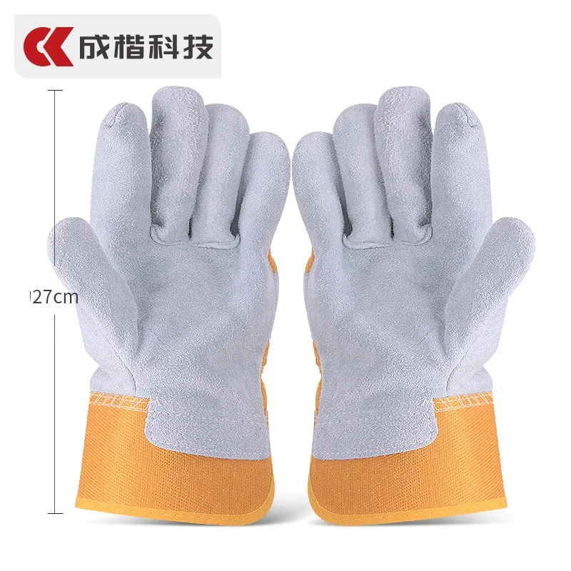 Cowhide Fabric Welding Gloves Industrial Labor Work Non-slip Gloves Heat Insulation Cooking Baking Kitchenwear Hands Protection