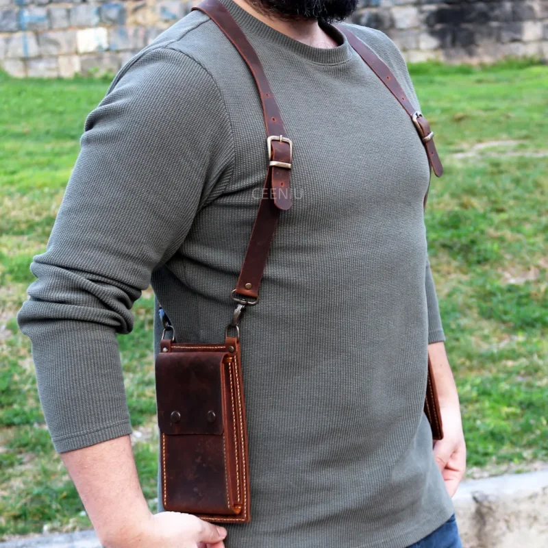 Retro Double Shoulder Chest Bag Multi-Pocket Adjustable Strap Crossbody Cosplay Bag Prop For Phone Wallet Everyday Use