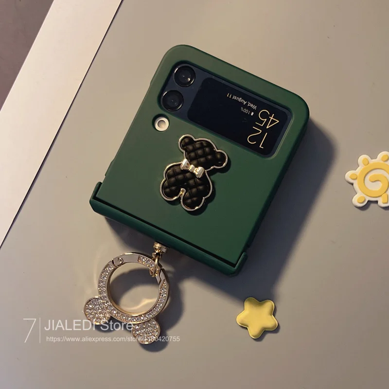 Cute Rabbit Rhinestone Ring Hinge Phone case For Samsung Galaxy Z Flip 3 4 5 6 7 flip6 zflip7 7FE Cover