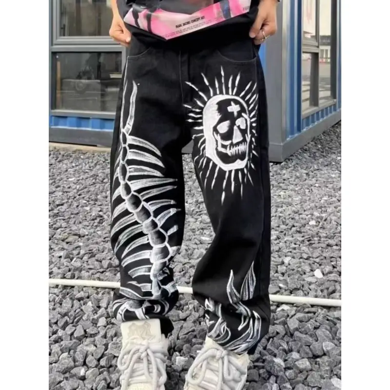 

Jeans Luxe homme y2k pants high street skull Print Streetwear Straight Kanye Punk Hip Hop hombre Pants Baggy Pantalones jean Men