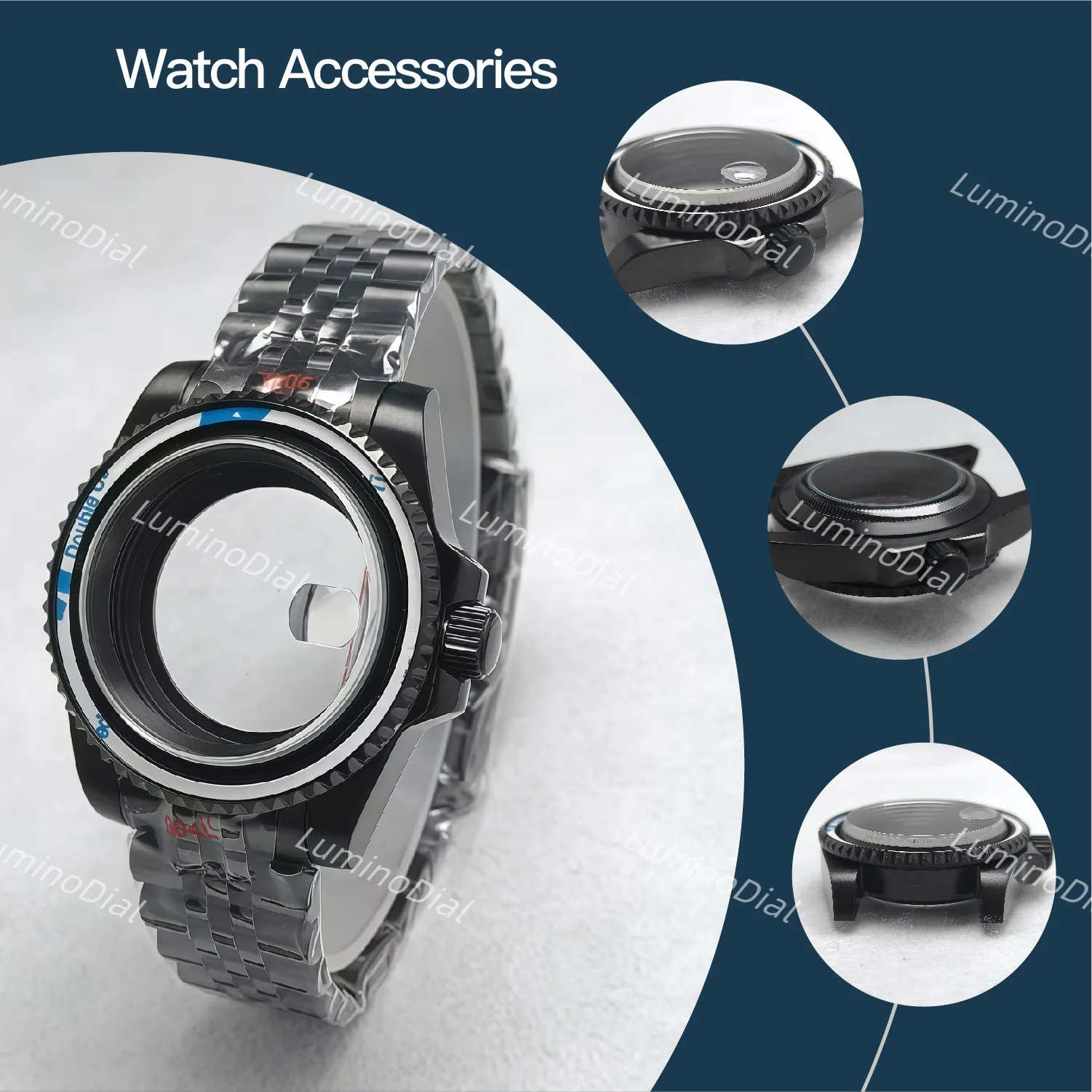 

Watches for man Accessories 40mm SUB series Case All black Sapphire Glass Watch Accessories for NH34 NH35 movements