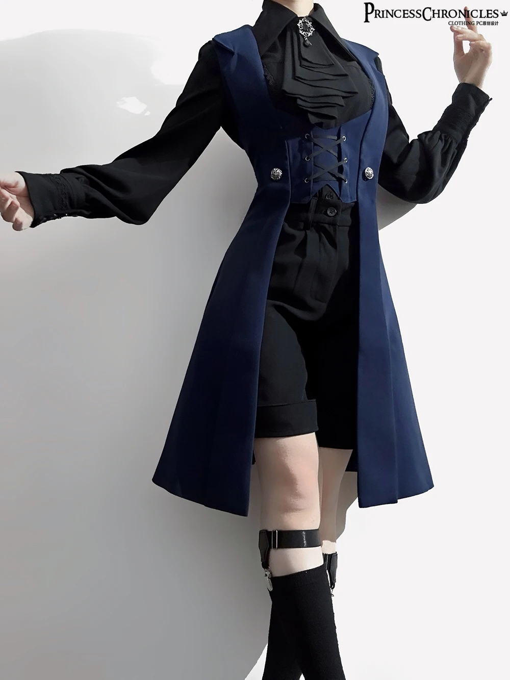 Ouji Lolita Dark Night Overture Retro Dark Middle Ages Handsome Blue Long Vest Slim Fit by Princess Chronicles