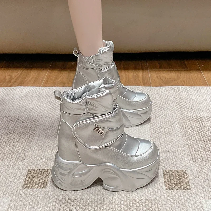 13CM Winter Women's Down Snow Boots Keep Warm Chunky Short Boots 2025 Outdoor Plush Mid-calf Shoes Platform Anti-skid Sneakers