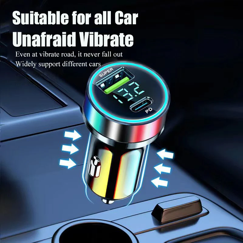 UYUXIO USB C Car Charger Adapter with Voltage Display Super Fast Charging in Car for Samsung iPhone OPPO Vivo Oneplus Huawei