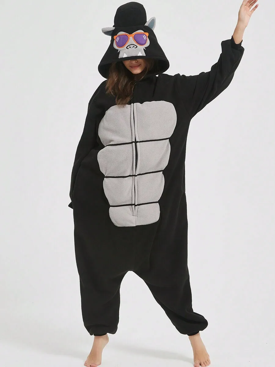

Adult Unisex Gorilla Cosplay Fleece Hooded One Piece Pajamas For Halloween Christmas