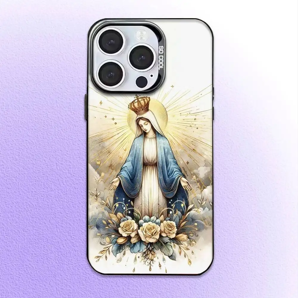 حافظة هاتف فيرجن دي غوادالوبي بيليف لهاتف آيفون 17,16,15,14,13,12,11 بلس، غطاء داخلي مطلي بالفضة ملون من برو ماكس