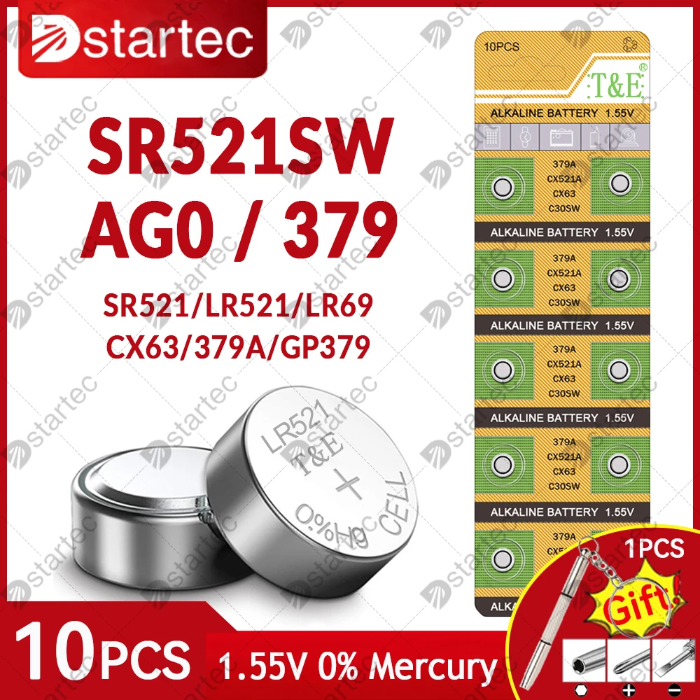 10 قطعة AG0 379 SR63 LR63 LR521 379A 1.55V زر بطاريات للعب ومشاهدة عن SR521SW D379 RW327 عملة خلية البطارية القلوية