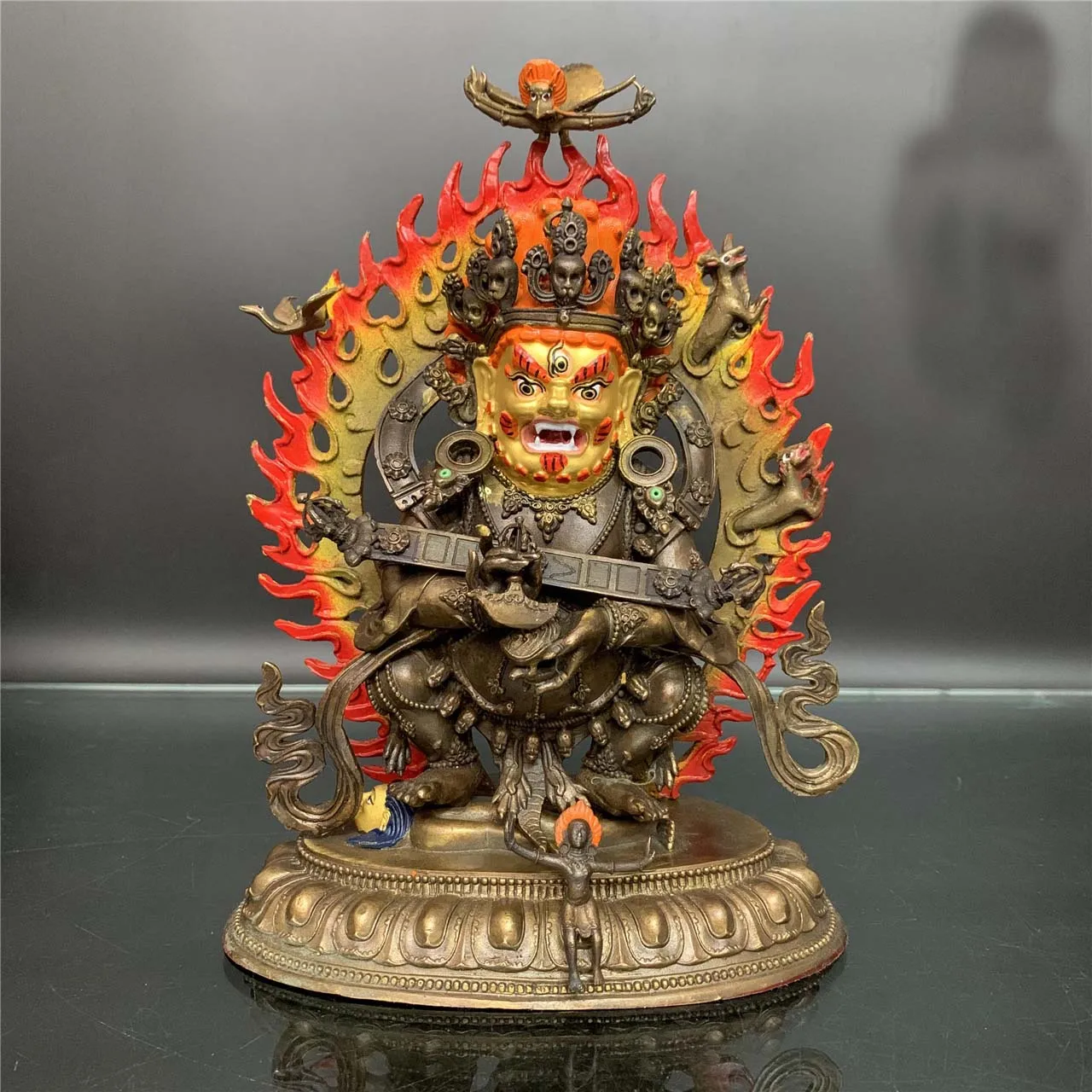Rare GOOD Nepal Tibet Temple brass Mahakala Big black King Kong Buddha statue Buddhist hall Worship protection 25cm