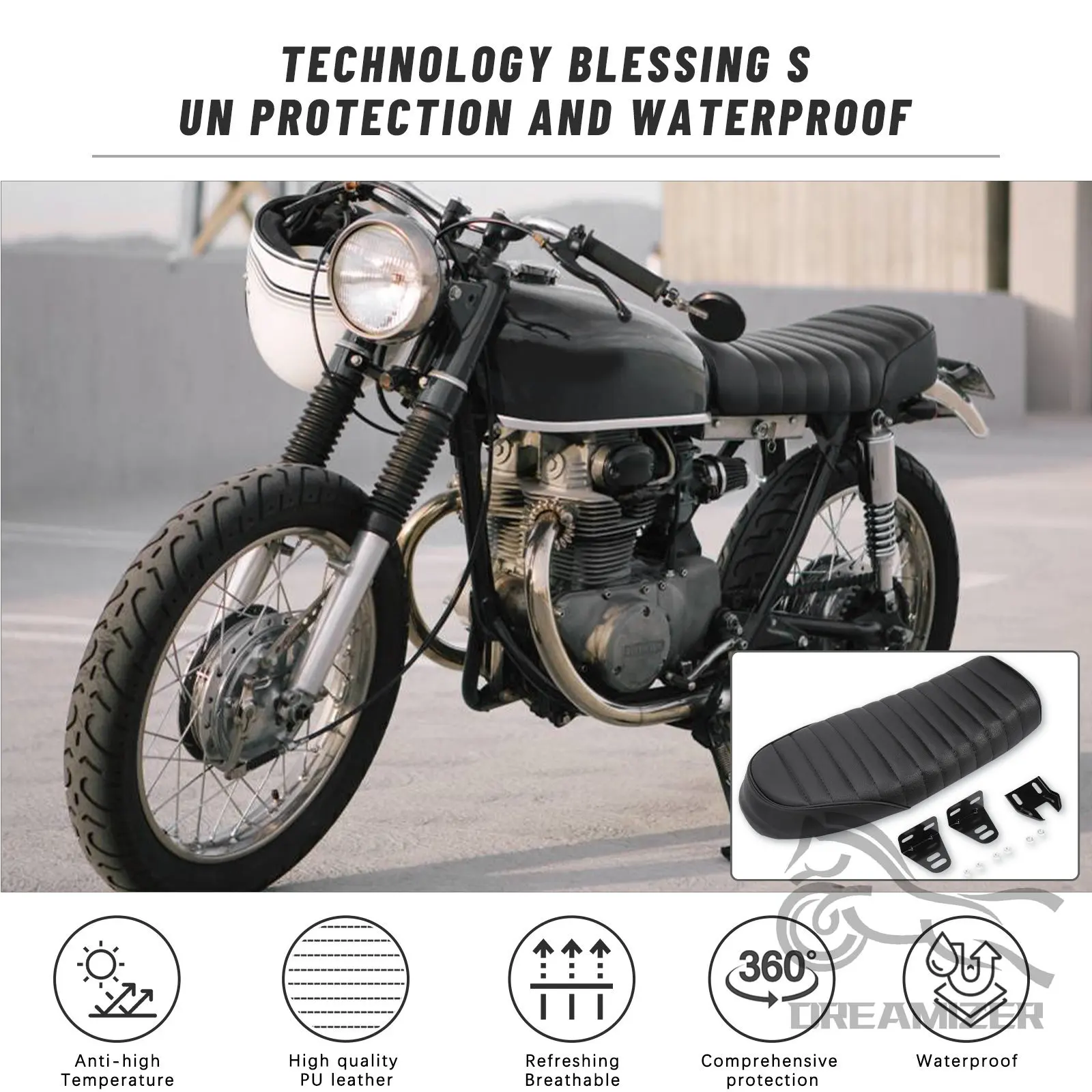 Black Motorcycle for Racer Seat Scrambler Vintage Flat Saddle Flat Pan Retro Seat For Honda CG CB200 CB350 CL350 CB400