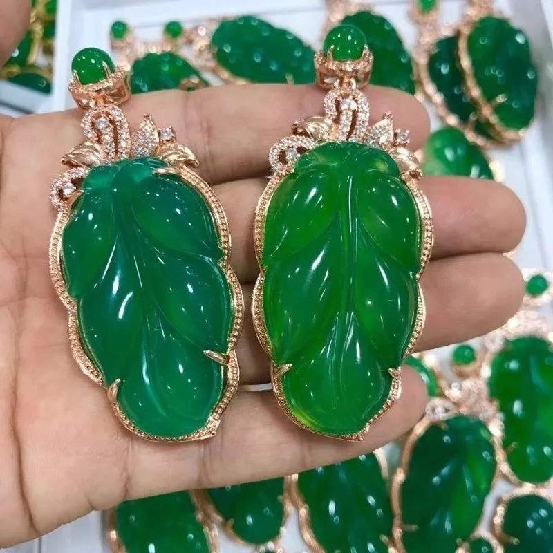 Imperial Chalcedony Gold Branch Jade Leaf High Ice Species Chalcedony Necklace Pendant Female