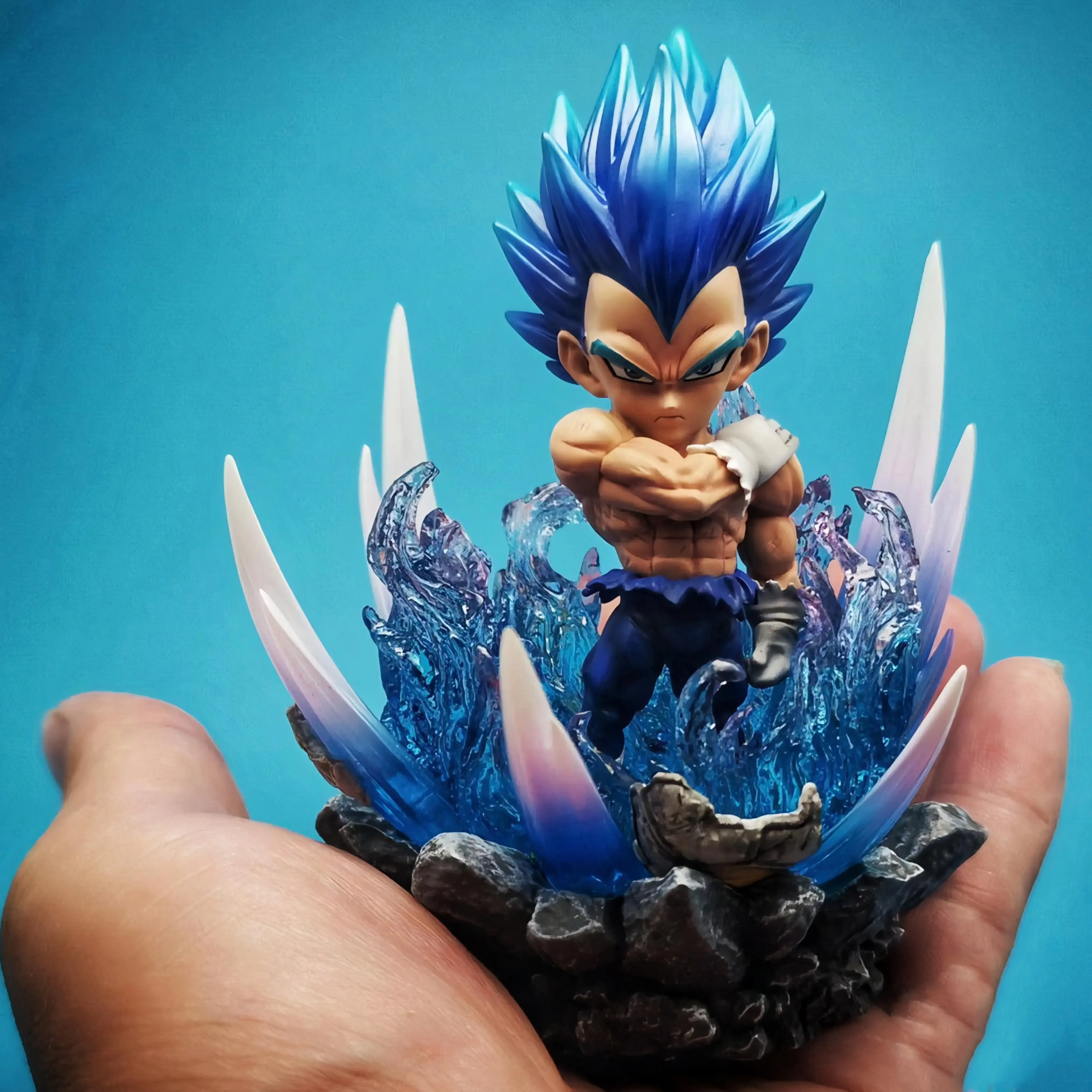 Anime Figure Dragon Ball Goku Super Saiyan Vegeta Q Version Can Light Up Anime Hand Office Model Car Decoration Birthday Gift